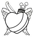 Winged heart with bow and quiver with arrows to coloring, Vector illustration