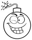 Black And White Winking Bomb Face Cartoon Mascot Character With Expressions.