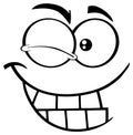 Black And White Winking Cartoon Funny Face With Smiling Expression