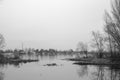 Black and white winter landscape of the river Royalty Free Stock Photo