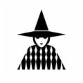 Playful Geometric Black And White Witch Hat Illustration