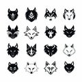 Boldly Black And White Wolf Head Icons: A Collection Of Symmetrical Figures Royalty Free Stock Photo