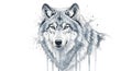 Black and white wolf head illustration with bold splatter effect and piercing eyes Royalty Free Stock Photo