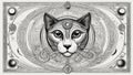 black and white wolf Mystical drawing the third eye, all seeing eye, circle of a moon phase. Sacred geometry Royalty Free Stock Photo