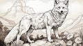 Black And White Wolf Portrait With Comic Art Style And Detailed Shading Royalty Free Stock Photo