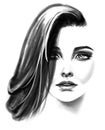 Black and white woman head portrait drawing