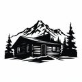 Bold Stencil Cabin Illustration In Black And White