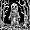 Woodcut Style Spooky Forest Monster