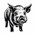 Black And White Woodcut-inspired Pig Drawing - Uhd Image