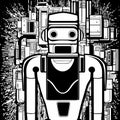 Black and White Woodcut Robot Portrait