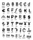 Black and white world currency symbol vector bundle set Royalty Free Stock Photo