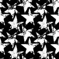 Black and white worn grunge stars seamless pattern, vector