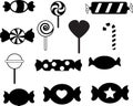 Black and white wrapped candy icon on transparent background. flat style. lollipop icon. sugar caramel in wrapper symbol