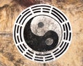 Black and white yin yang circle on leather background