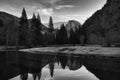 Black and White Yosemite Reflection of Half Dome in River Royalty Free Stock Photo
