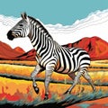 Vibrant Cartoon Zebra Sprinting Across The Savannah