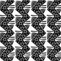 Black and white zigzag, dots and triangles in a cool seamless pattern