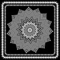 Black and white zigzag greek mandala pattern. Ornamental monochrome tribal background. Zig zag lines, waves. Greek key meanders Royalty Free Stock Photo