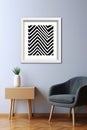 a black and white zigzag pattern on a wall in a living room Royalty Free Stock Photo