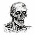 Zombie Skull Face Detailed Ink Drawing With Fantastic Realism