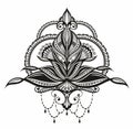 Mehndi lotus flower pattern for Henna drawing a Vector Isoteric Illustration for t-shirt Prints, Boho Posters,,Vector illustration