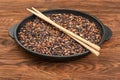 Black rice in pan Royalty Free Stock Photo