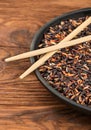 Black rice in pan Royalty Free Stock Photo