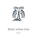 Black willow tree icon. Thin linear black willow tree outline icon isolated on white background from nature collection. Line