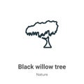 Black willow tree outline vector icon. Thin line black black willow tree icon, flat vector simple element illustration from