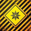 Black Wind rose icon isolated on yellow background. Compass icon for travel. Navigation design. Warning sign. Vector Royalty Free Stock Photo