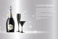 Black wine bottle with black wine glass on sparkling background Royalty Free Stock Photo
