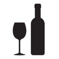 Black wine bottle and glasson white, stock vector illustration