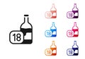 Black Wine bottle icon isolated on white background. Age limit for alcohol. Set icons colorful. Vector Royalty Free Stock Photo