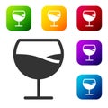 Black Wine glass icon isolated on white background. Wineglass sign. Set icons in color square buttons. Vector Royalty Free Stock Photo