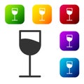 Black Wine glass icon isolated on white background. Wineglass sign. Set icons in color square buttons. Vector Illustration Royalty Free Stock Photo