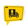 Black Wine truck icon isolated on white background. Fast delivery. Yellow speech bubble symbol. Vector Royalty Free Stock Photo