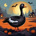 Black winged creature with an orange beak. Illustration. Halloween festival. Using blurred colors, the background has bat flying