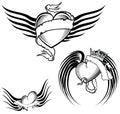 Black winged heart tattoo set pack3