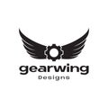 Black wings with gear service logo design, vector graphic symbol icon illustration creative idea Royalty Free Stock Photo