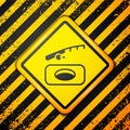 Black Winter fishing icon isolated on yellow background. Warning sign. Vector