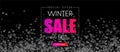 Black winter 50% off sale. Promo banner with snow.