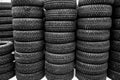 Winter tires stock. Black winter studded tires in store