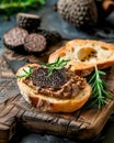 Black winter truffles and truffle cross section. The most famous of the truffles Royalty Free Stock Photo