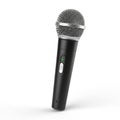 Black Wired Microphone with Green Indicator Light and Silver Grill on White Background audio Royalty Free Stock Photo