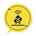 Black Wireless antenna icon isolated on white background. Technology and network signal radio antenna. Yellow speech