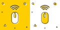 Black Wireless computer mouse system icon isolated on yellow and white background. Internet of things concept with Royalty Free Stock Photo