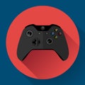 Black wireless Game controller flat icon with long shadow