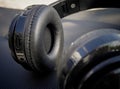 Black wireless headphones close up Royalty Free Stock Photo