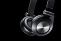 Black wireless headphones closeup