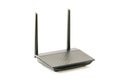 Black Wireless internet network wi-fi Router with two antenna isolated on white background. With clipping path.